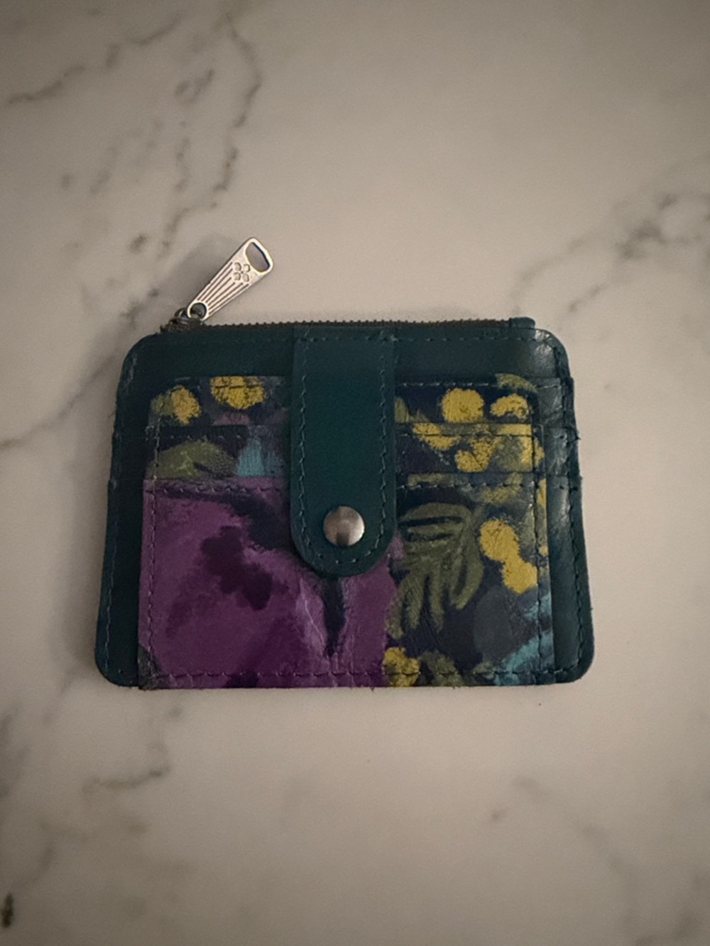 Patricia Nash Green and Purple Floral Leather Card Wallet